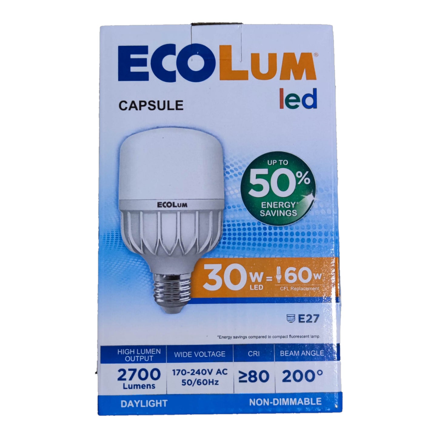 Ecolum 30W LED Bulb Capsule E27 220V 6500K Daylight CHC2030DL