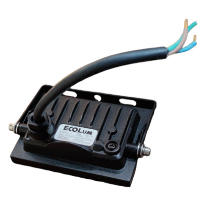 Black electronic component with 'Ecolum' branding and wires on a white background
