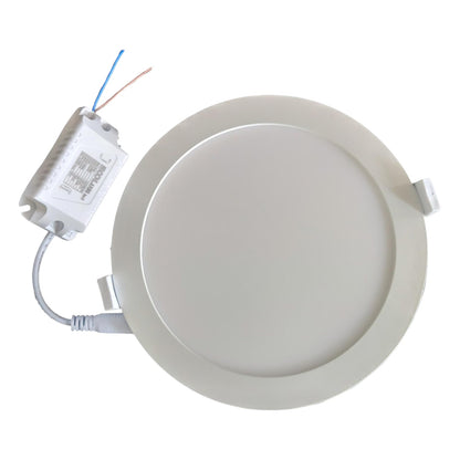 Round LED downlight with wiring on a white background