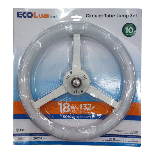 EcoLum LED circular tube lamp set packaging on a white background
