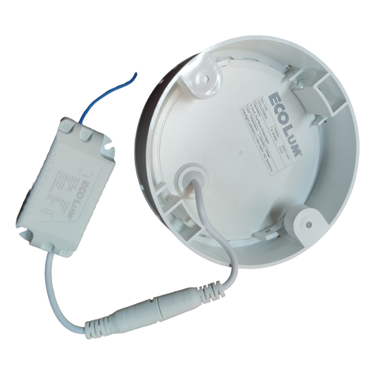 White electrical junction box with wiring on a white background