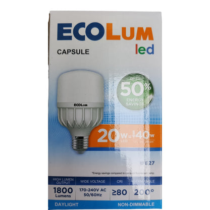 Ecolum LED bulb packaging on a white background