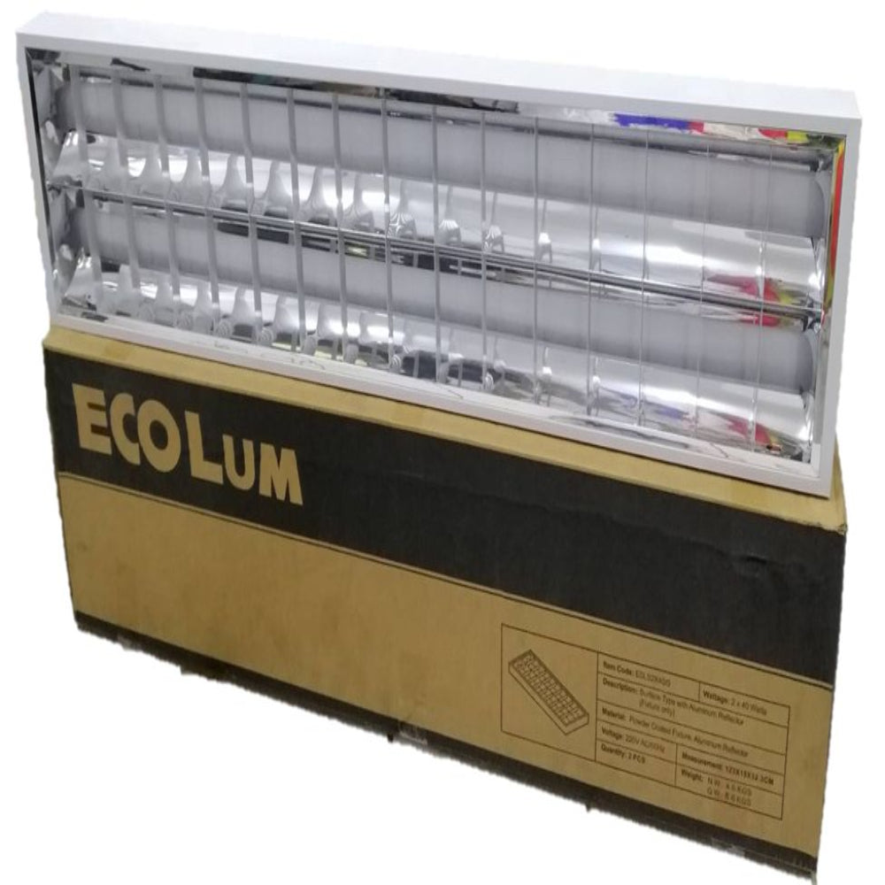 Ecolum Louver Surface Type with Aluminum Reflector T8 2X 40W/2X18W 1220mm x 310mm x 80mm ESLS2x40/0 12inches x 48inches