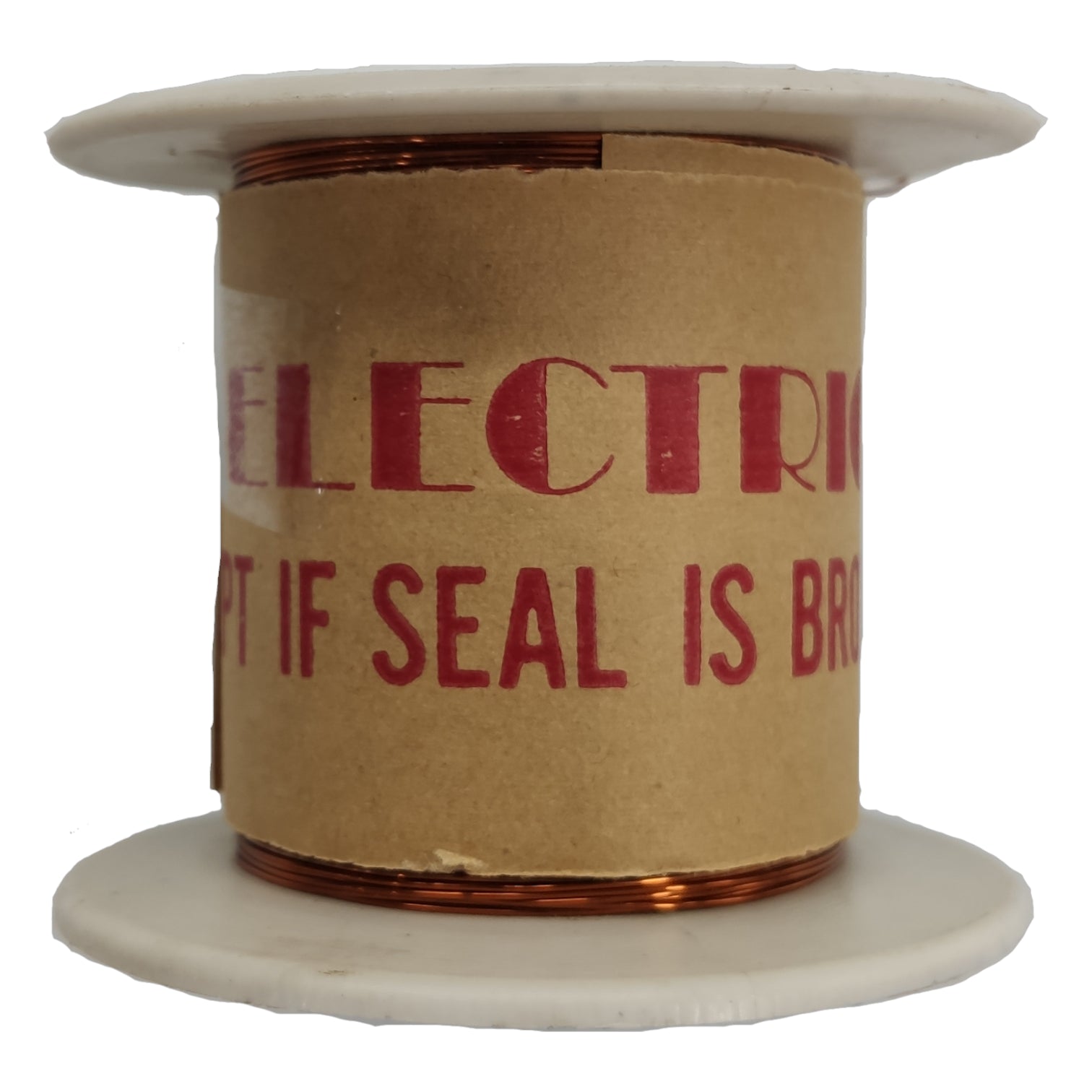Spool of wire with a brown label on a white background Enameled Copper Wire Magnet Wire AWG 42 0.06 mm Single Formix 500 Grams Approx 15625 Meters Per Roll Electx Electrical Supply