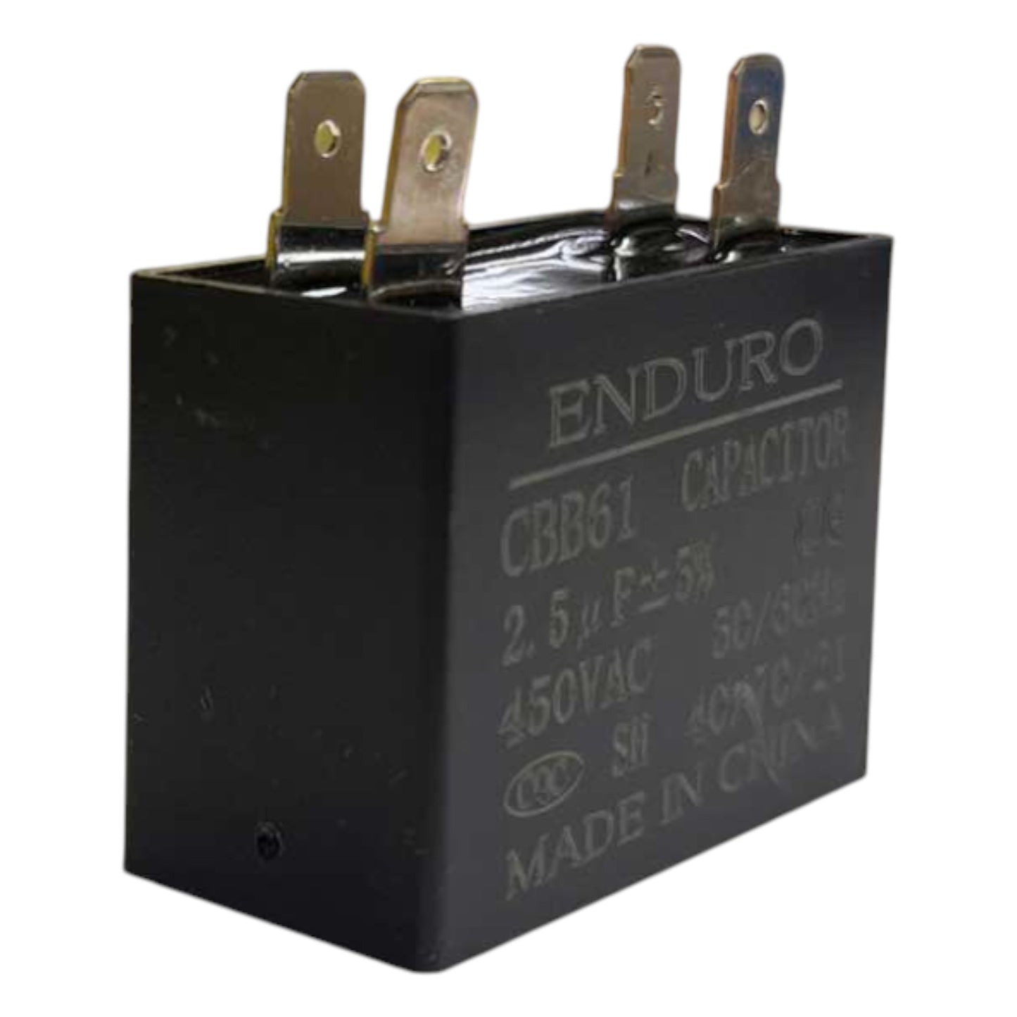 Black capacitor with 'Enduro' branding on a white background