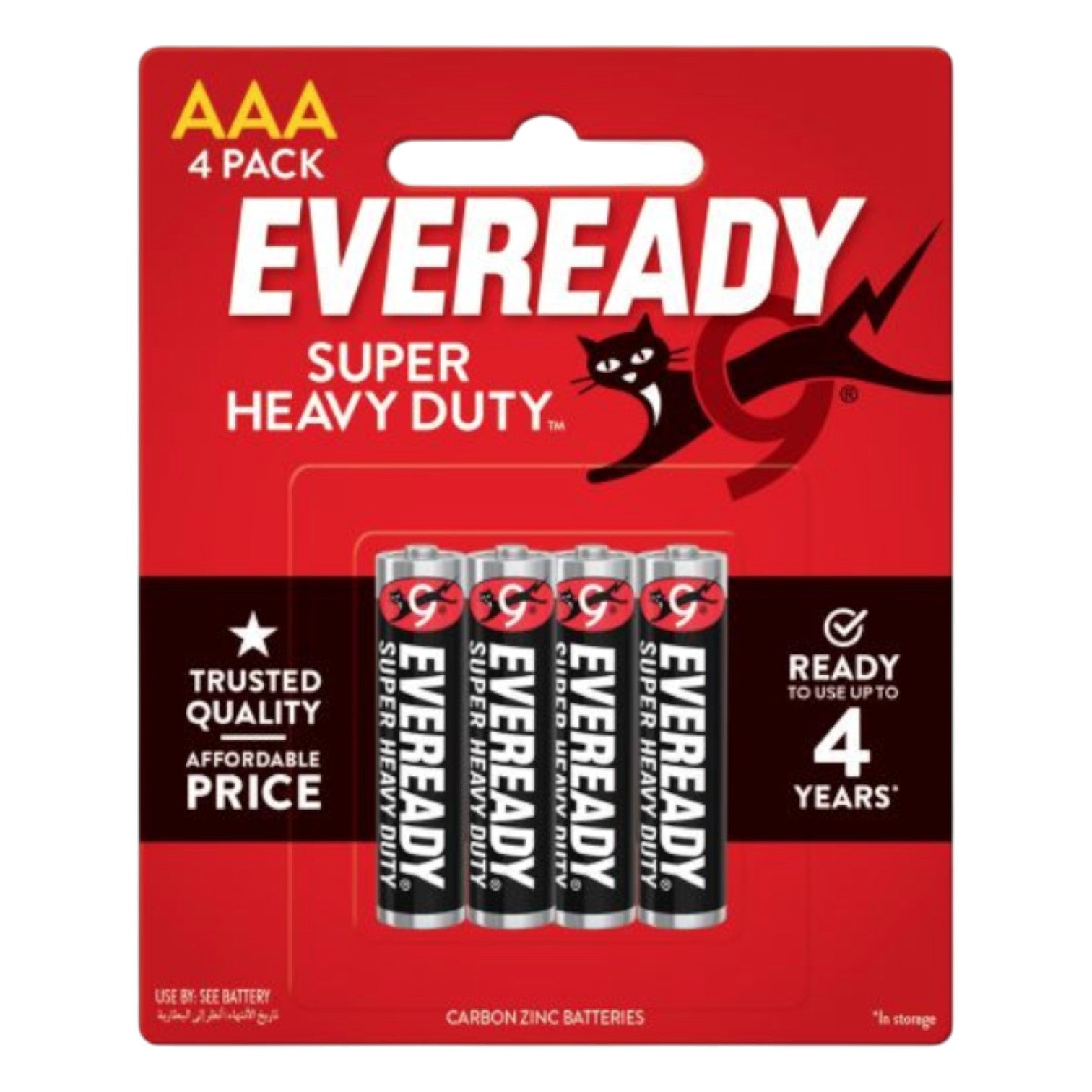 Eveready AAA battery pack on a red background