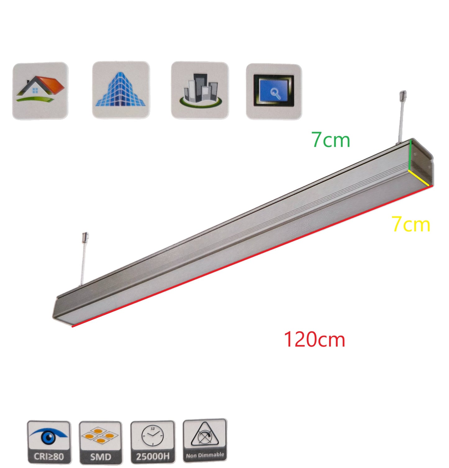 FSL 36W LED Linear Suspension Light 220V Cool White 4000K 2600 Lm Aluminum IP20 120 Beam Angle SSPL3C-36 1200mm x 70mm x 70mm Pendant Mounting