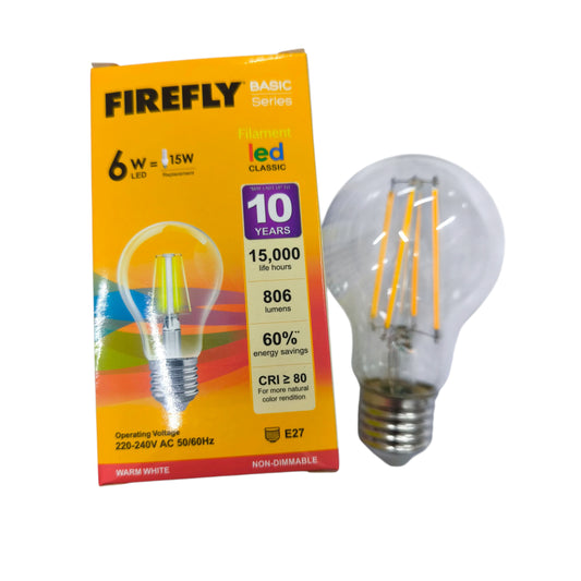 Firefly 6W LED Filament Bulb 3000K Warm White E27 220V EBI906WW