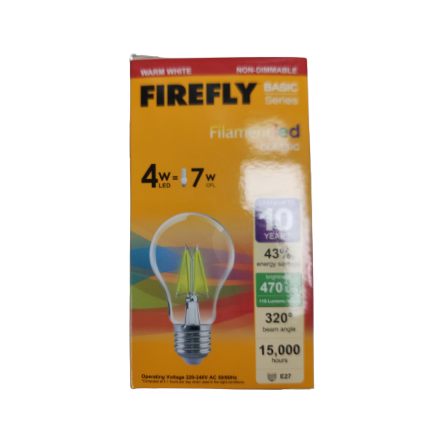 Firefly 4W LED Filament Bulb Warm White 3000K E27 220V EBI904WW