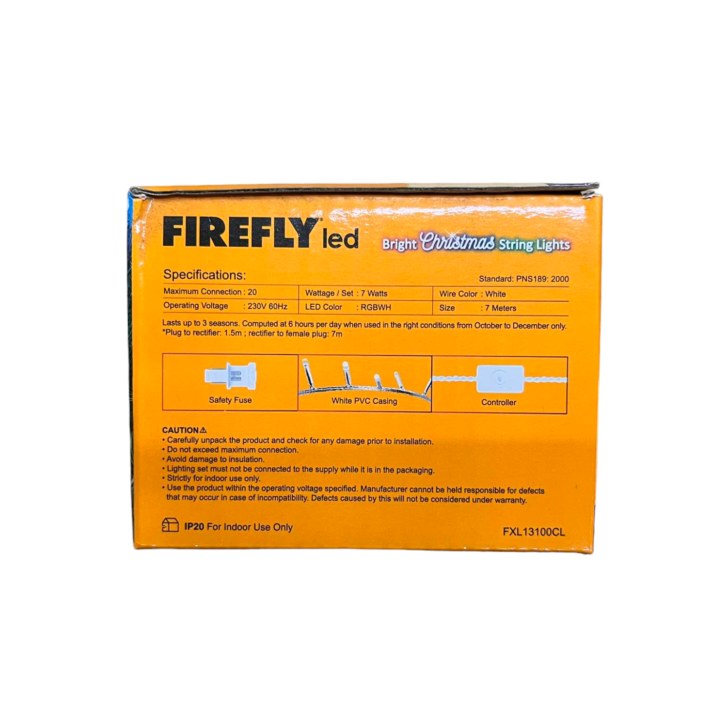 Firefly 100 LED Bulb Christmas Light Multi Color 7 Meters 7W  220V Indoor Max of 20 Connection White Wire 8 Effects FXL13100CL Electx Electrical Supply 5