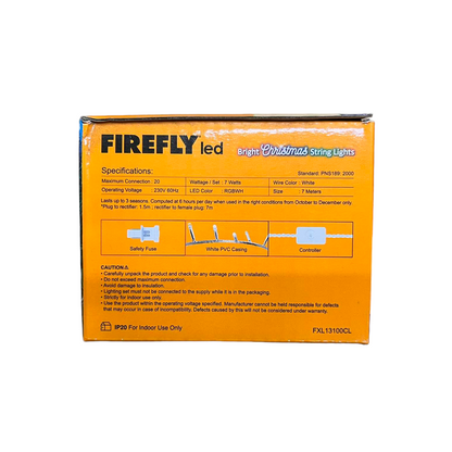 Firefly 100 LED Bulb Christmas Light Multi Color 7 Meters 7W  220V Indoor Max of 20 Connection White Wire 8 Effects FXL13100CL Electx Electrical Supply 5