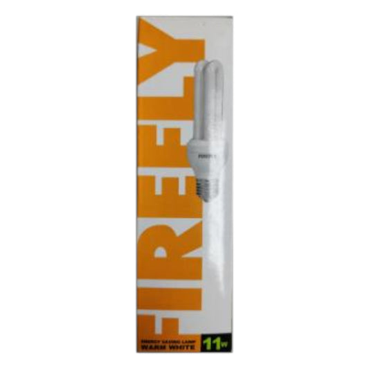 Compact fluorescent light bulb in packaging with 'FIRELUX' branding on a white background Firefly 11W Warm White 3000K CFL E27 220V 2U XEU22-11WWW Electx Electrical Supply