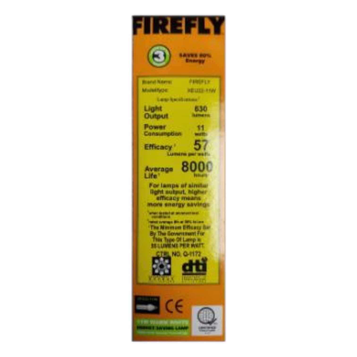 Firefly light bulb packaging with specifications on a white background Firefly 11W Warm White 3000K CFL E27 220V 2U XEU22-11WWW Electx Electrical Supply