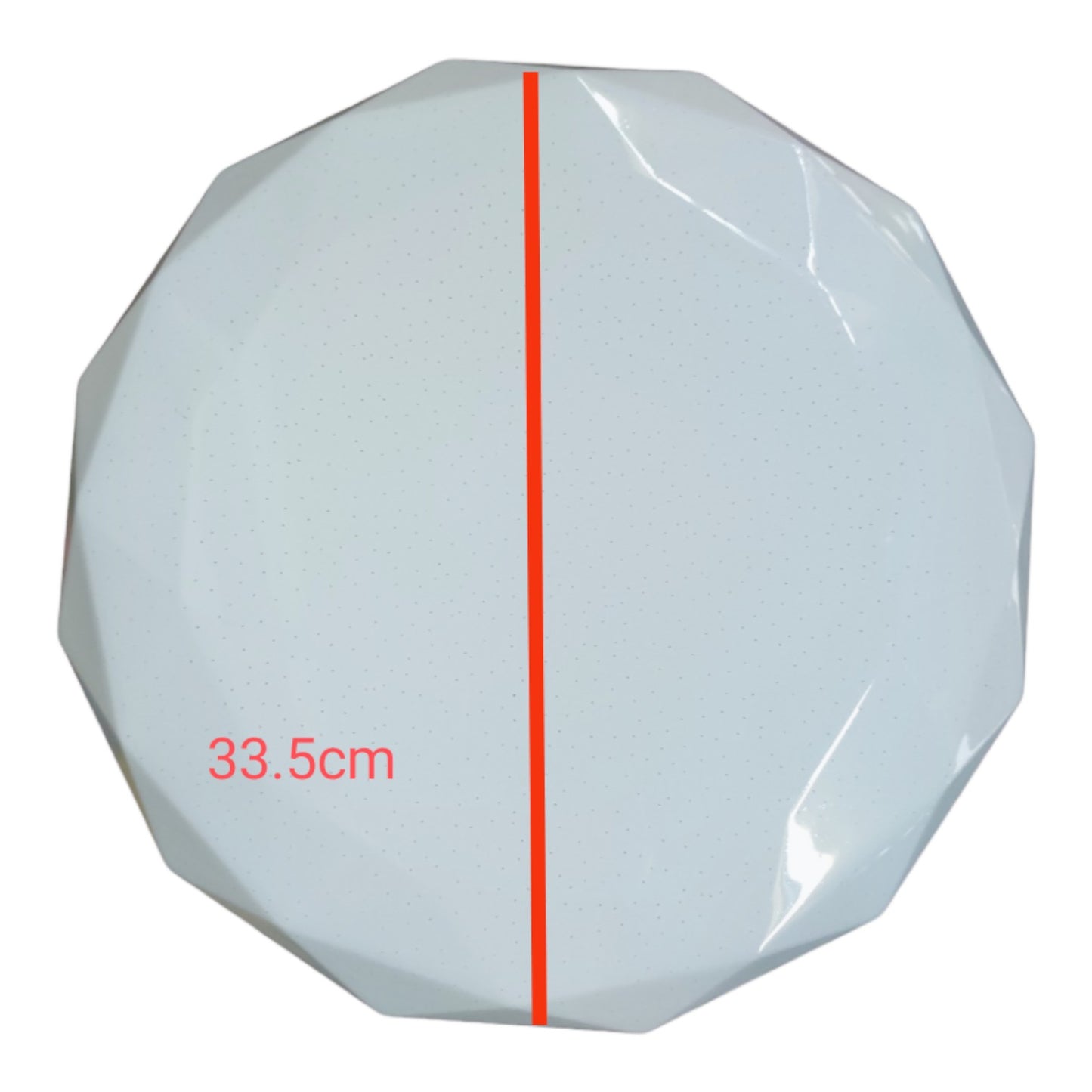 Octagonal white object with a red line and measurement '33.5cm' on a white background