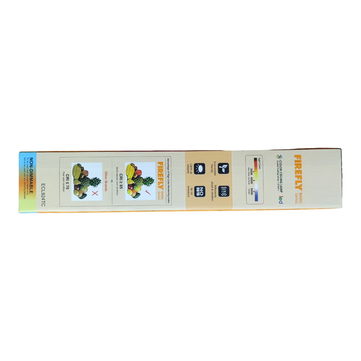 Long rectangular product packaging with colorful labels on a white background