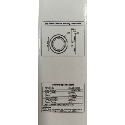 Technical specifications label on a white background