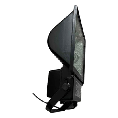 Black outdoor flood light on a white background