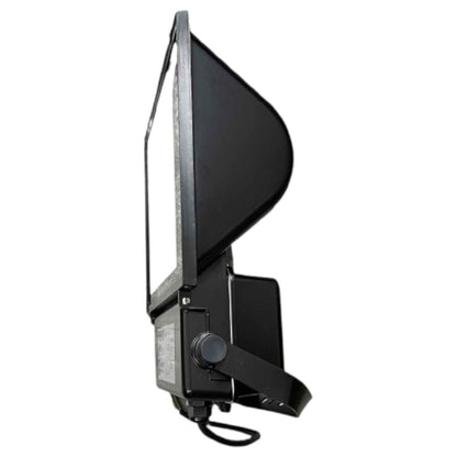 Black outdoor floodlight on a white background
