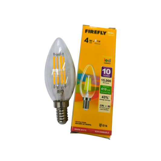 LED filament bulb with Firefly packaging on a white background