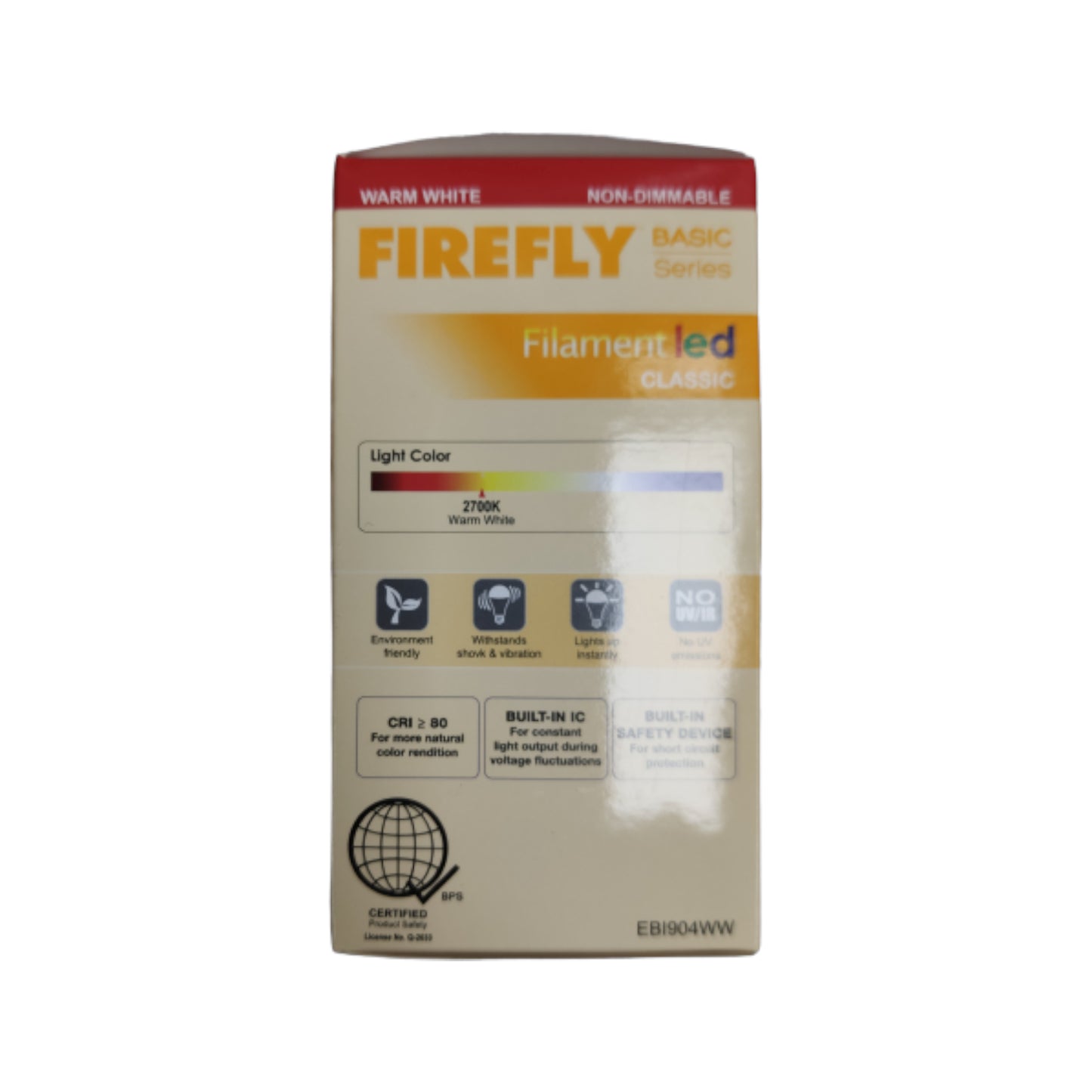 Firefly filament LED packaging on a white background