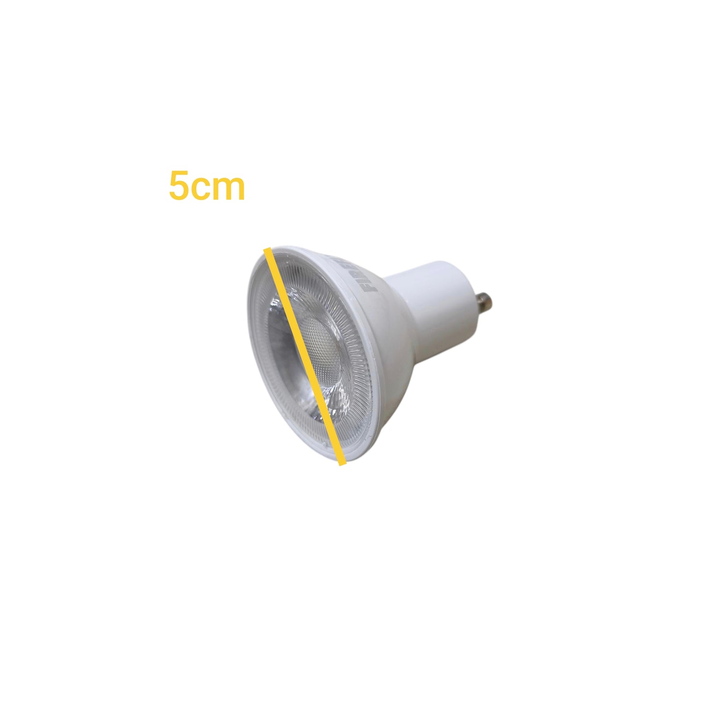 LED light bulb with a measurement of 5cm on a white background
