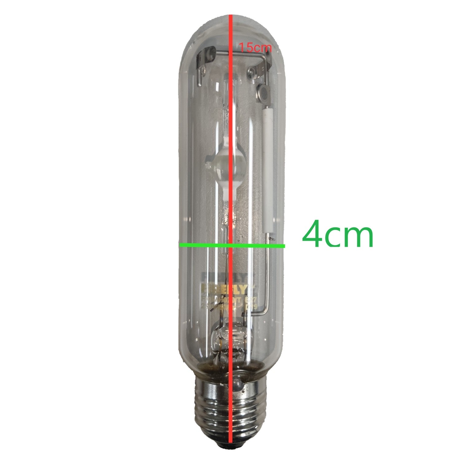 Light bulb with measurements on a white background