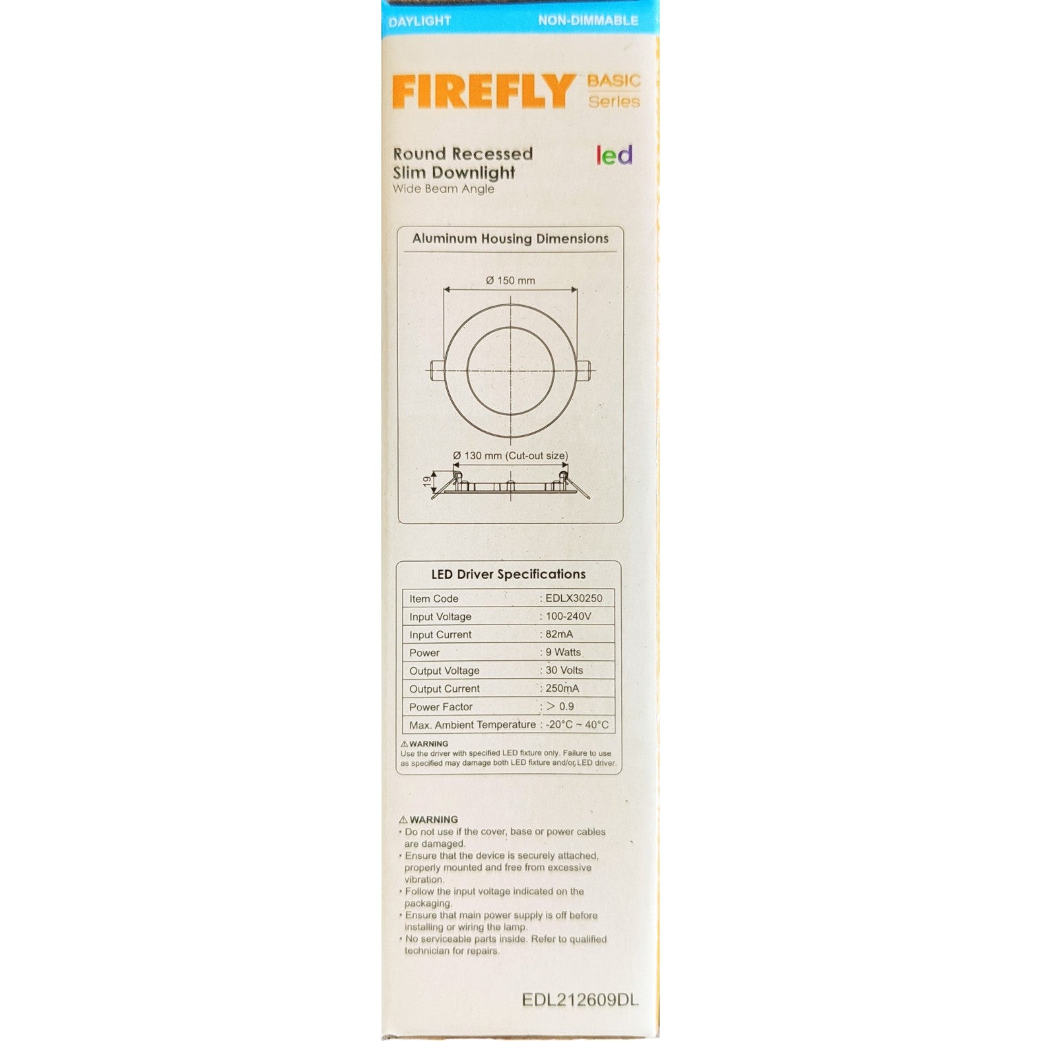 Firefly round recessed slim downlight packaging on a white background