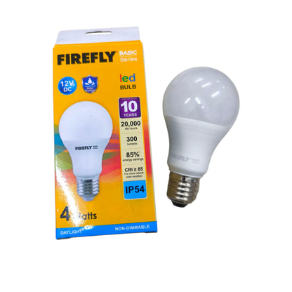Firefly LED bulb packaging with a bulb on a white background