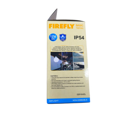 Firefly LED bulb packaging on a white background