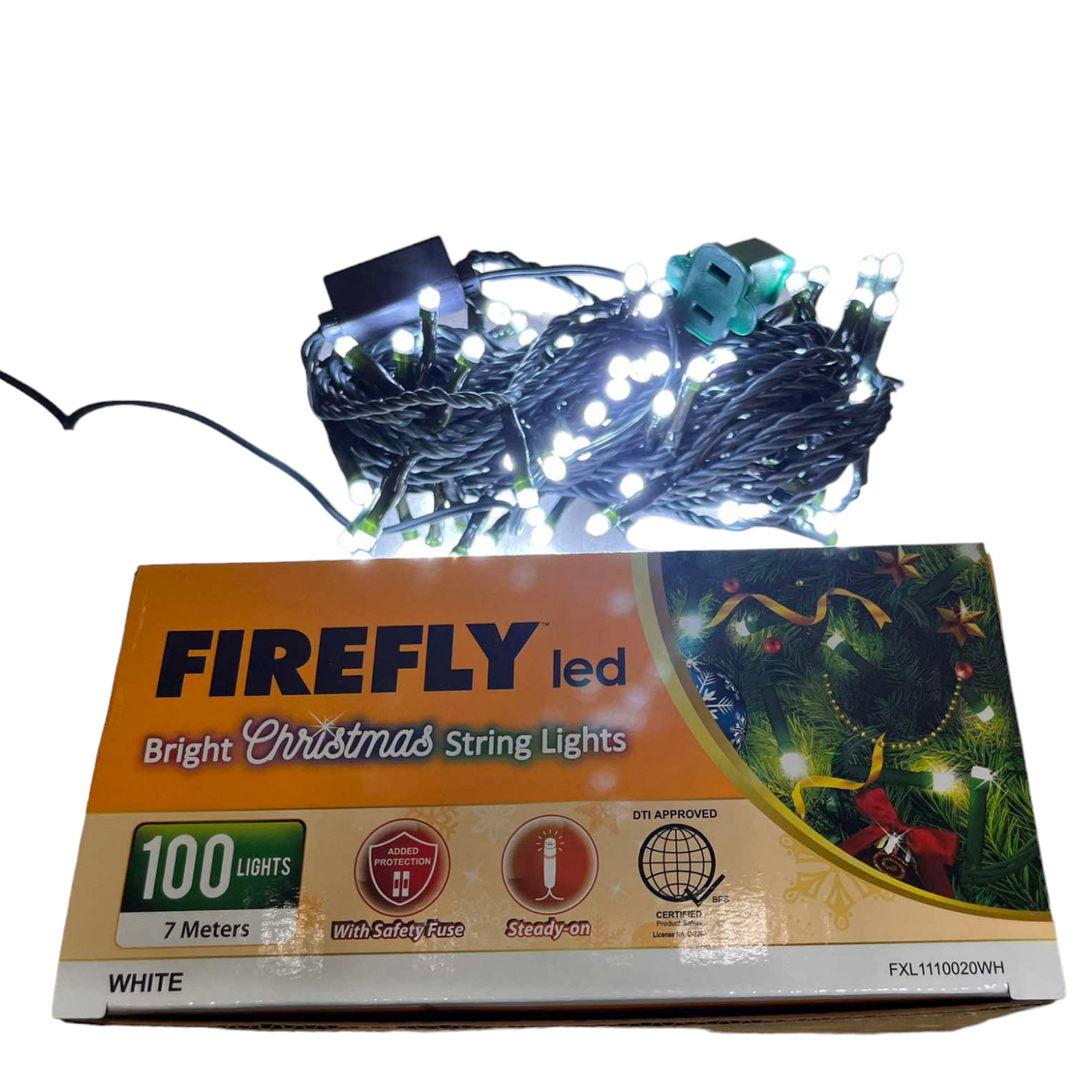 Firefly LED Christmas Light 100 LED Bulbs String Light Green Wire Steady White 6500K 7 Meters 7W 220V Indoor Only FXL1110020WH Electx Electrical Supply