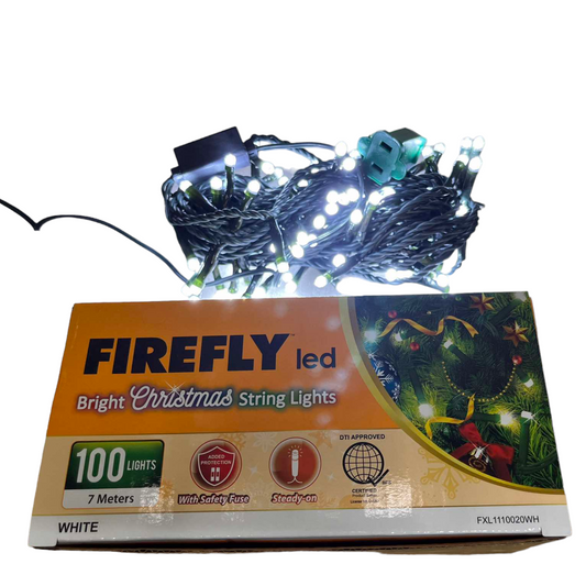 Firefly LED Christmas Light 100 LED Bulbs String Light Green Wire Steady White 6500K 7 Meters 7W 220V Indoor Only FXL1110020WH Electx Electrical Supply
