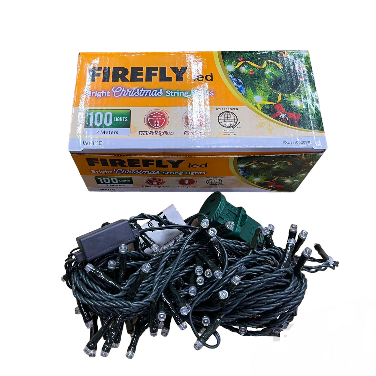 Firefly LED Christmas Light 100 LED Bulbs String Light Green Wire Steady White 6500K 7 Meters 7W 220V Indoor Only FXL1110020WH Electx Electrical Supply