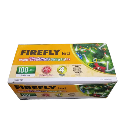 Firefly LED Christmas Light / String Light 100-Bulbs 7meters 7W w/ 4 Effects White, White wire (Indoor use only)