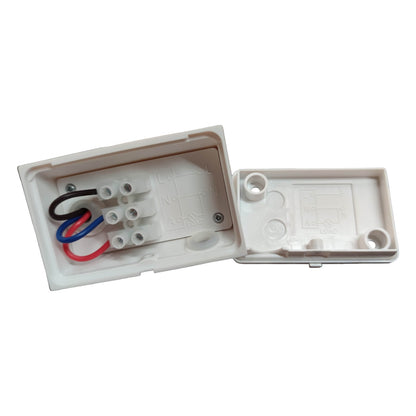 Electrical junction box with wiring on a white background