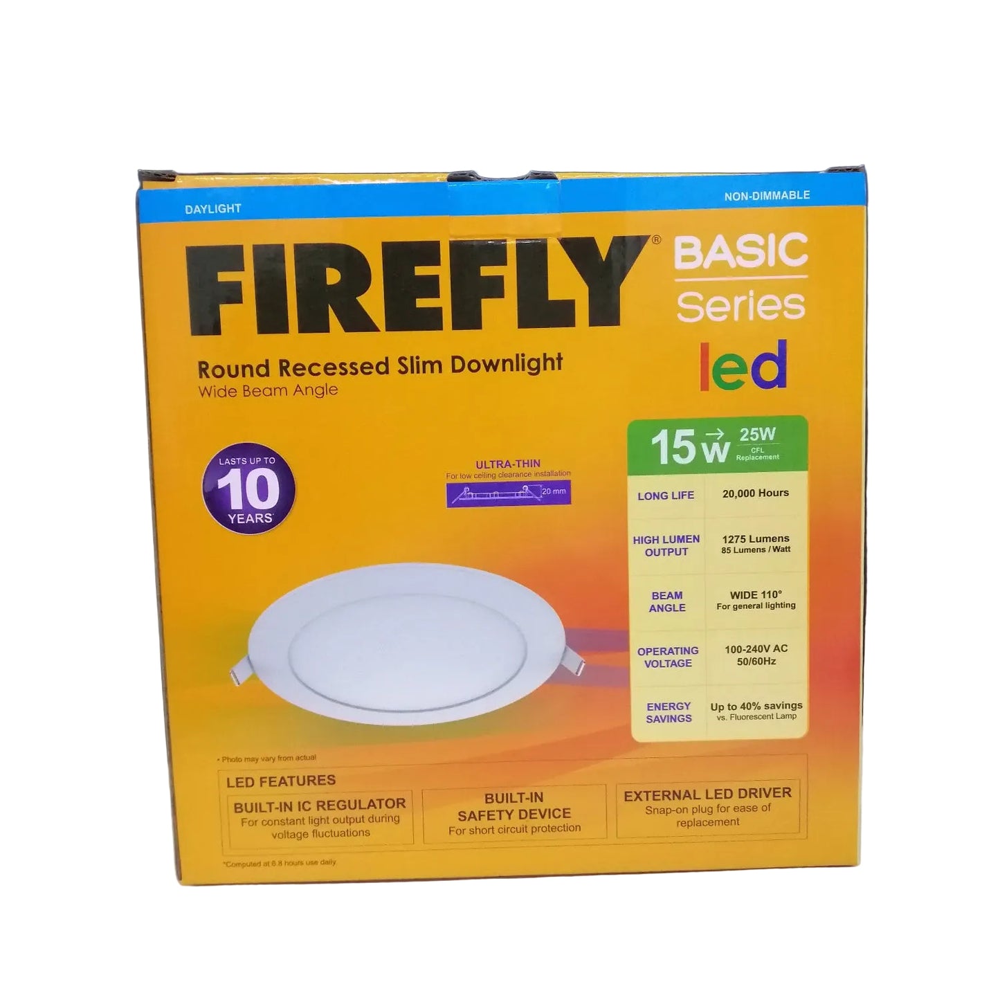 Firefly Round Recessed LED Slim Downlight Wide Beam Angle 15W Daylight (6500K) 100-240V Electx Electrical EDL212615DL
