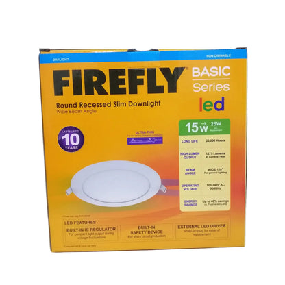 Firefly Round Recessed LED Slim Downlight Wide Beam Angle 15W Daylight (6500K) 100-240V Electx Electrical EDL212615DL