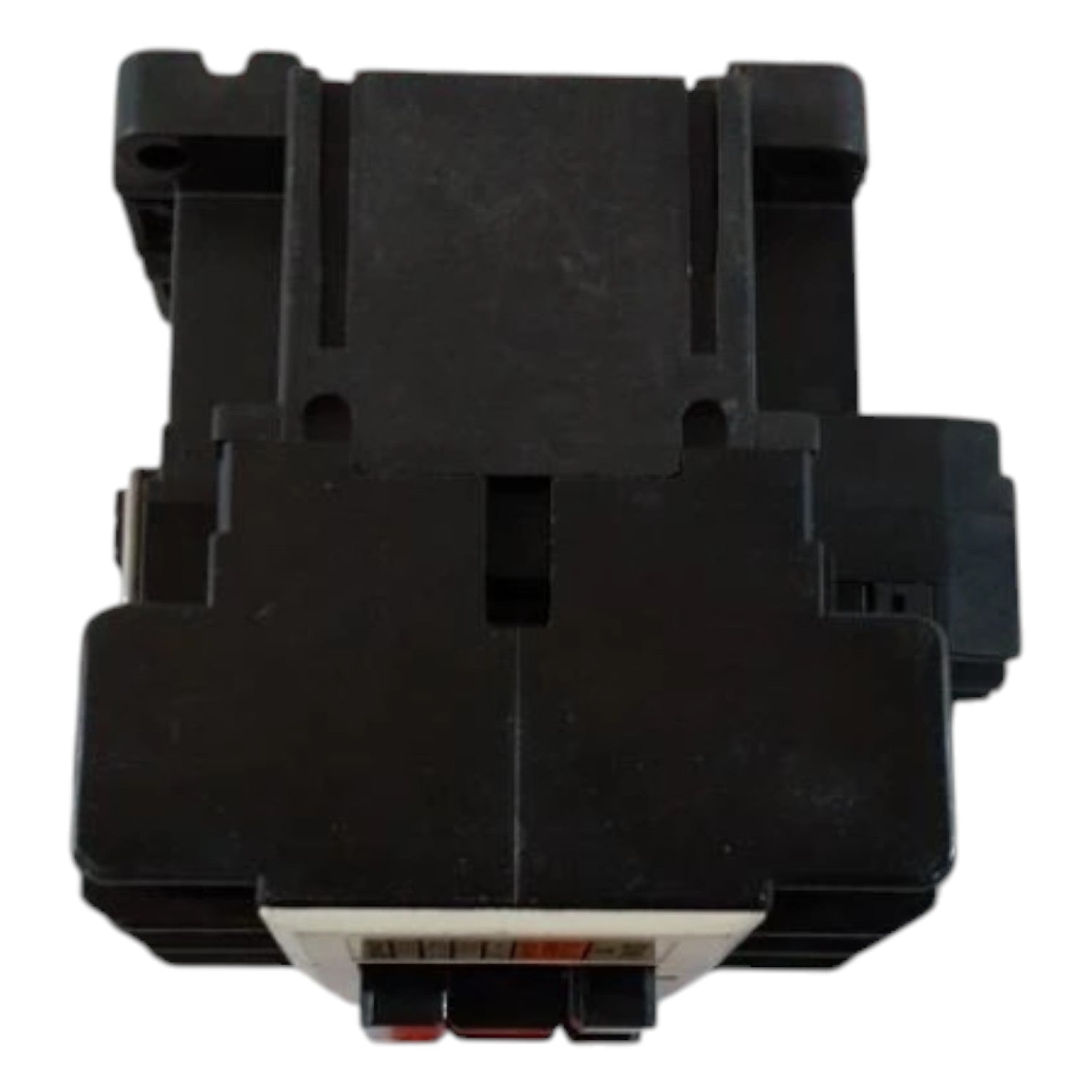 Black plastic component on a white background