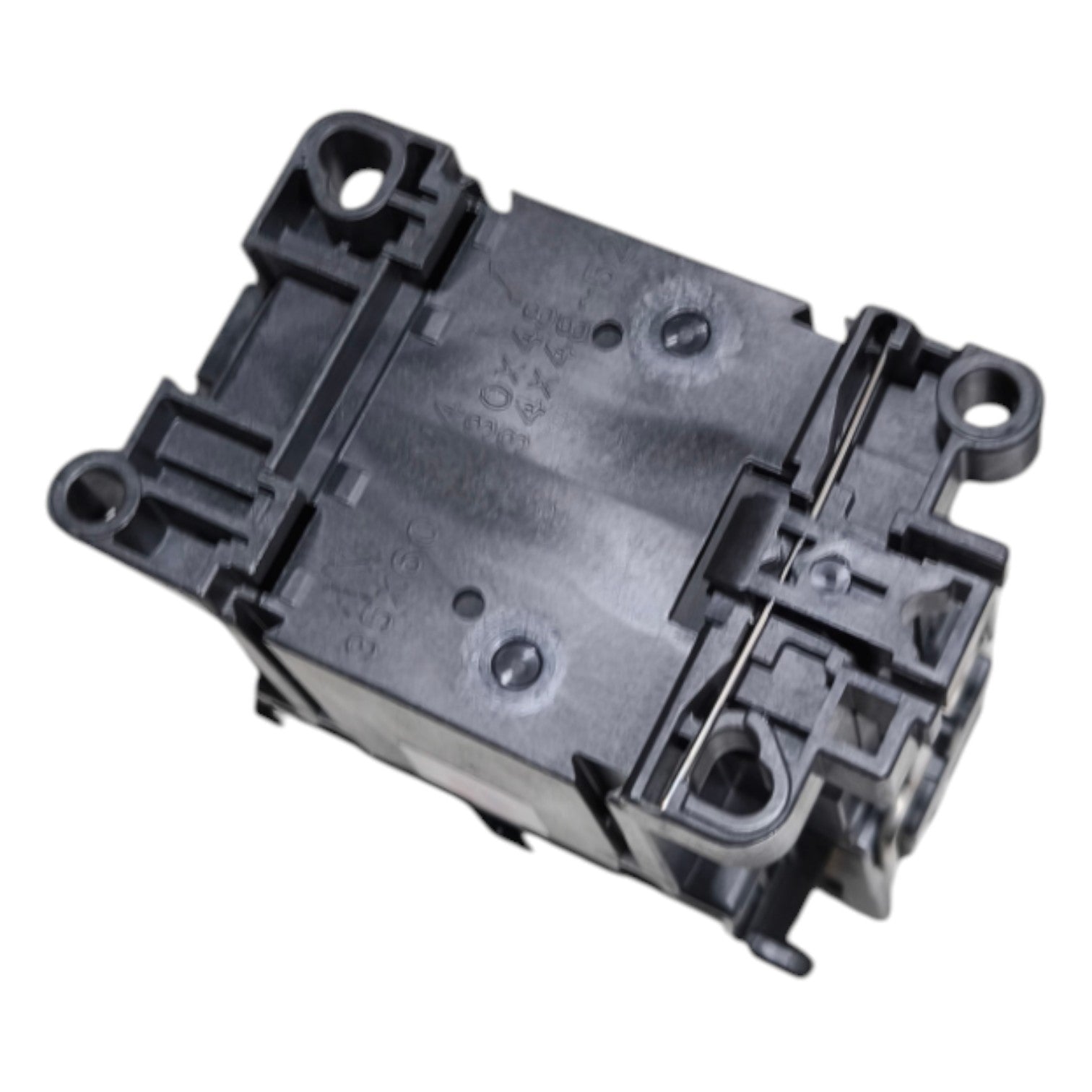Black mechanical component on a white background
