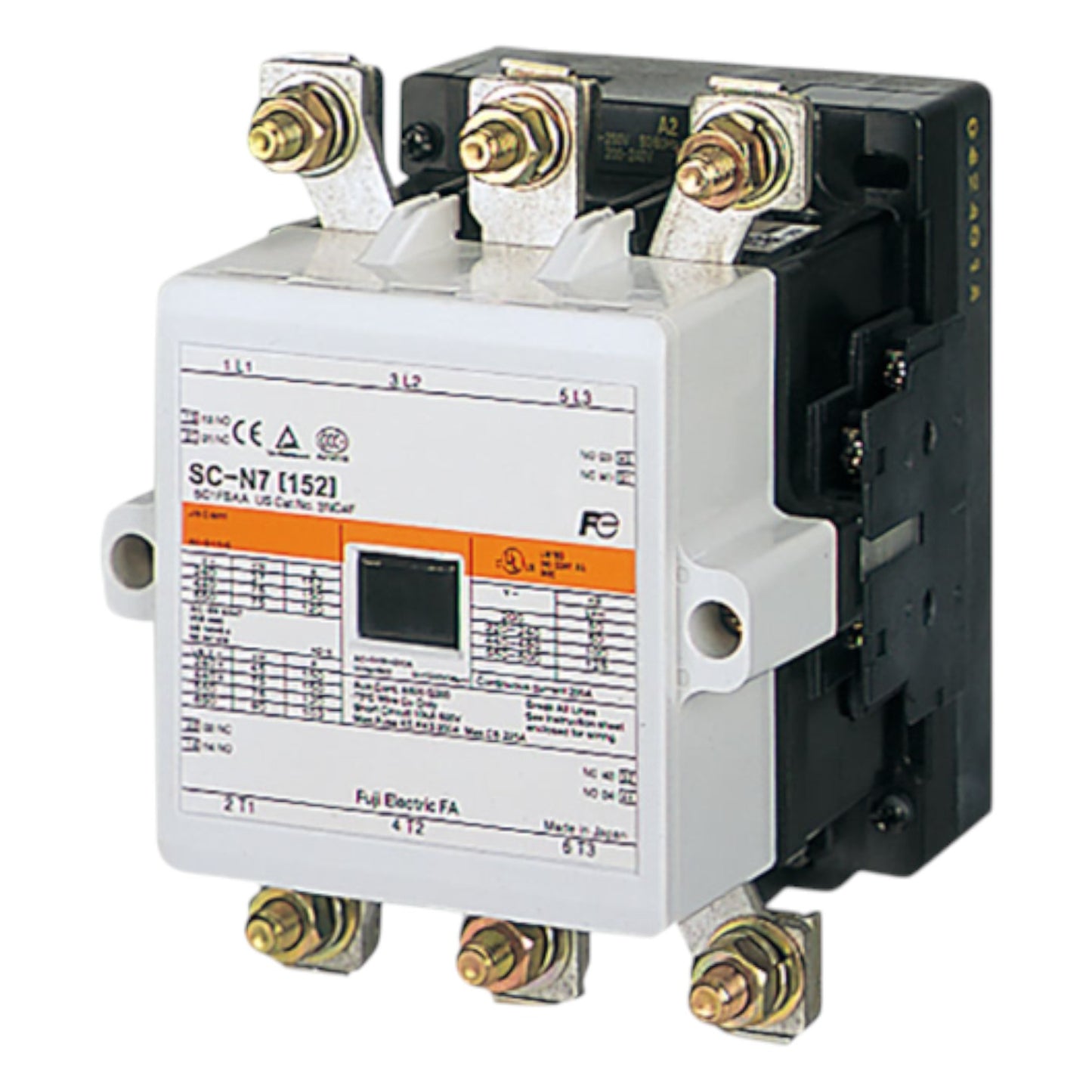 Electrical contactor with brand and model information on a white background
