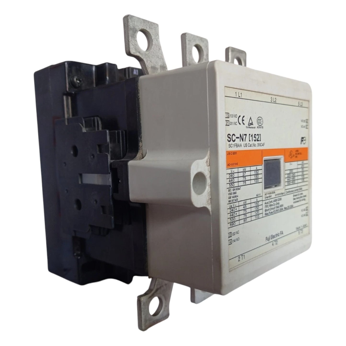 Electrical contactor with label on a white background