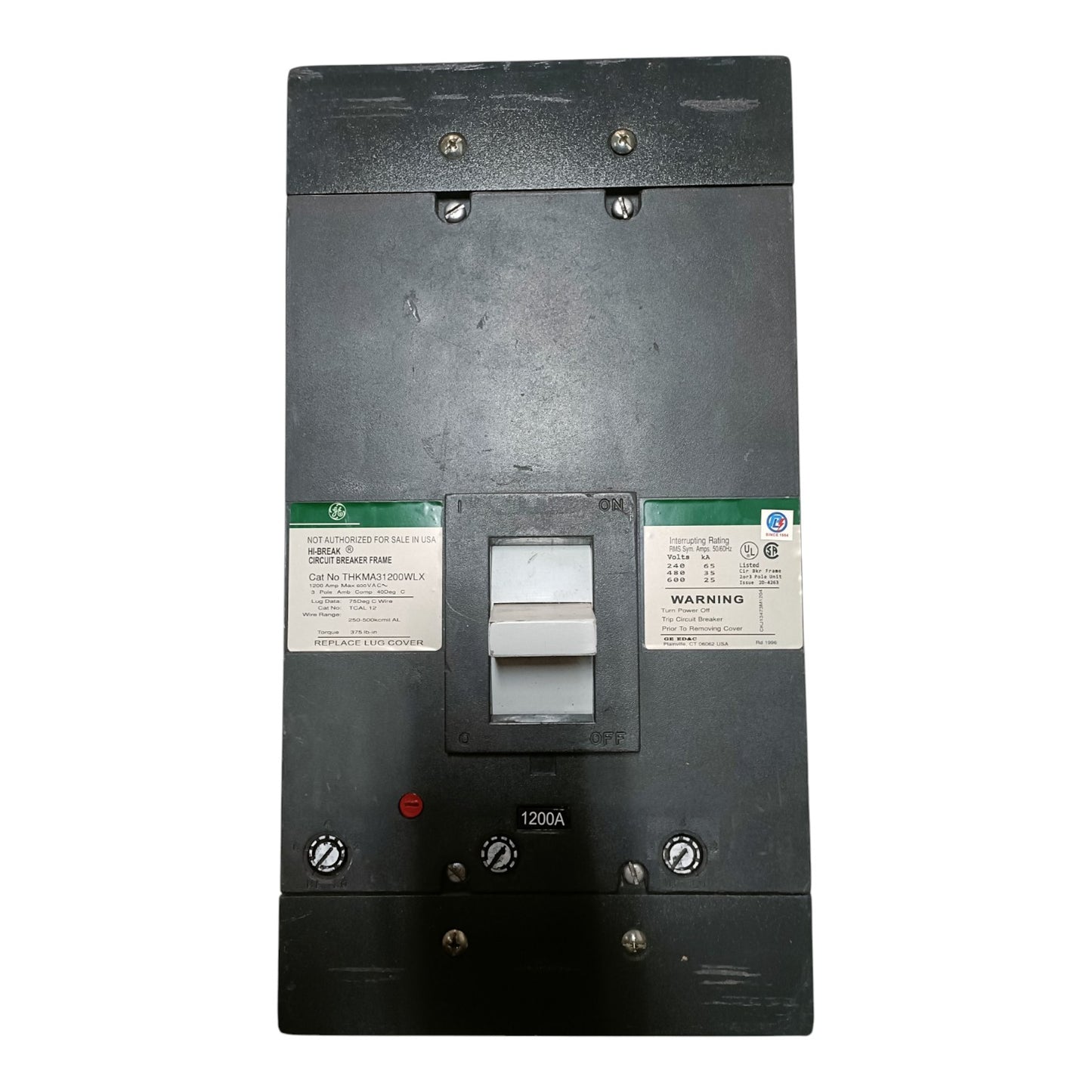 GE 1200A Industrial Circuit Breaker 3 Pole 220V HI-Break THKMA31200WLX