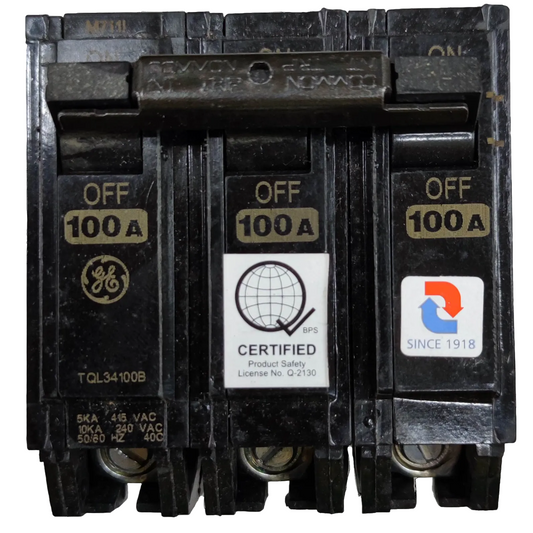 GE Circuit Breaker 100A 3Pole, 3 Phase Plug In Breaker TQL, Circuit Breakers TQL34100B