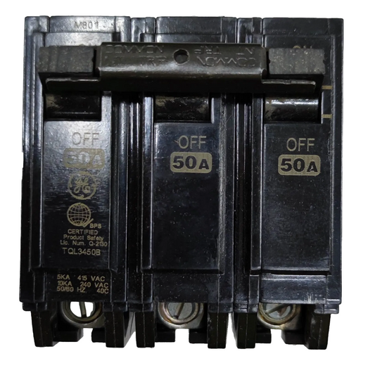 GE Circuit Breaker 50A 3Pole, 3 Phase Plug In Breaker TQL, Circuit Breakers TQL3450B