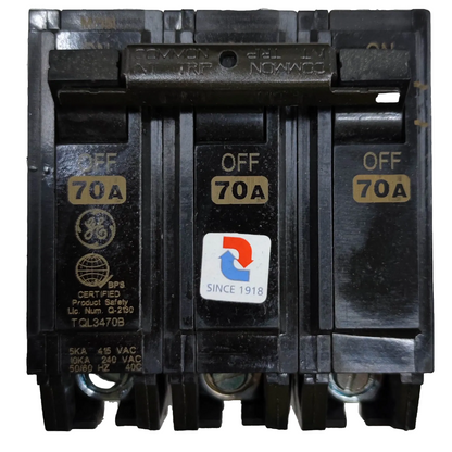 GE Circuit Breaker 70A 3Pole, 3 Phase Plug In Breaker TQL, Circuit Breakers TQL3470B