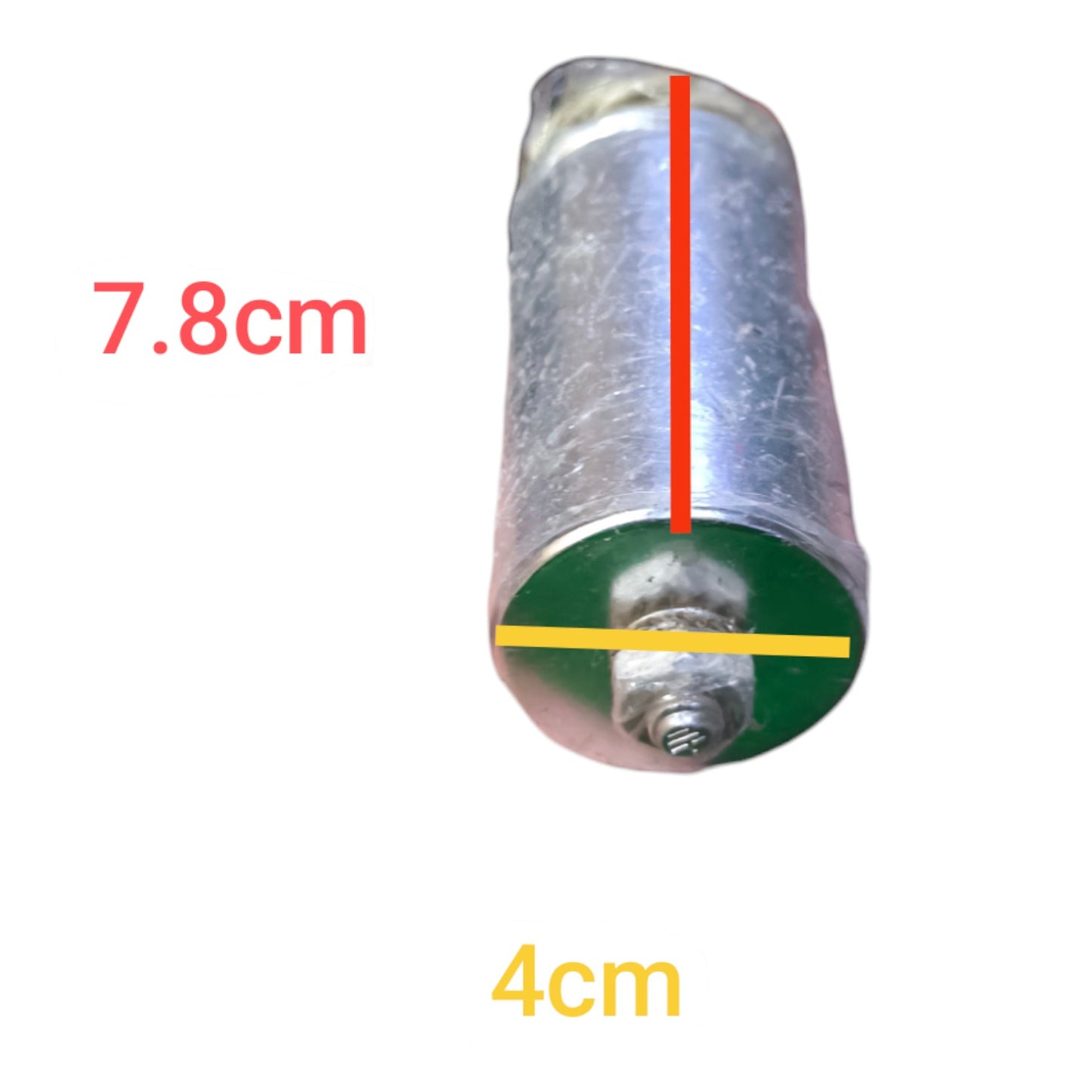 Cylindrical object with measurements 7.8cm and 4cm on a white background