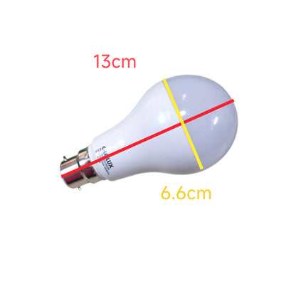 LED light bulb with measurements on a white background