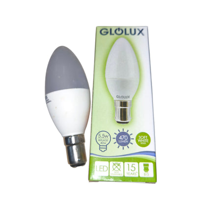 LED light bulb with gray base and packaging displaying 'Gloilux' branding on a white background.