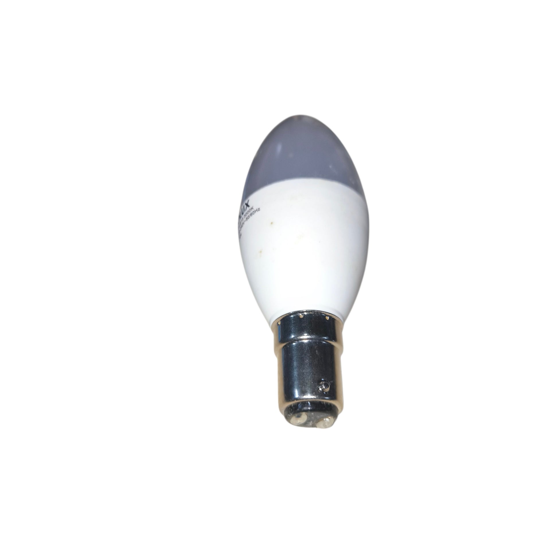 Light bulb with a white base and gray top on a white background