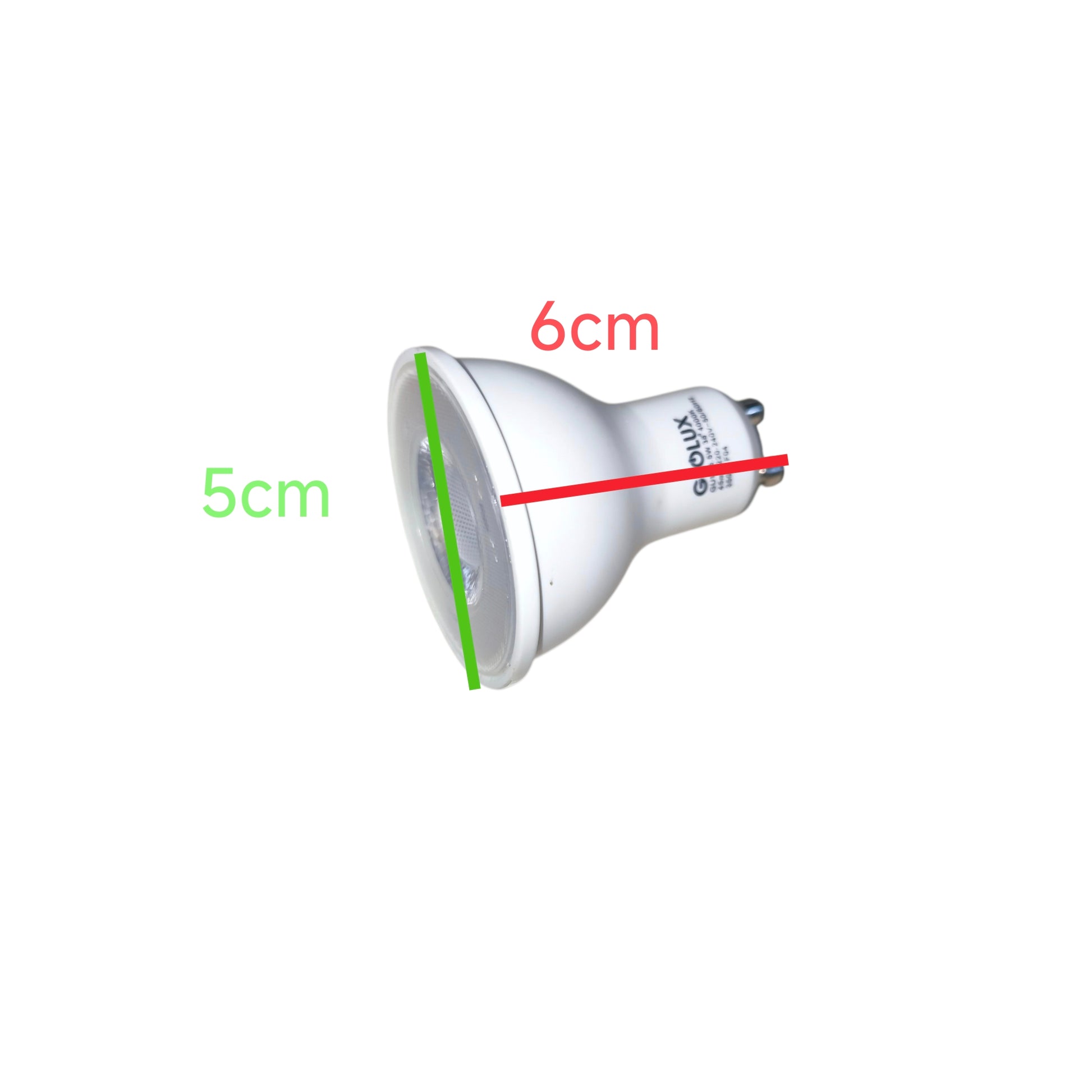 Light bulb with measurements labeled on a white background