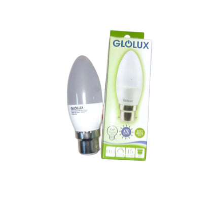 Glowlux LED bulb and its packaging on a white background